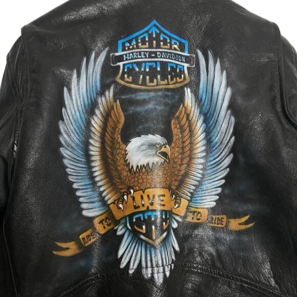 VTG Protech Leather Apparel Heavy Biker Jacket Harley Davidson 1996 Sz 44 Large - Picture 3 of 10